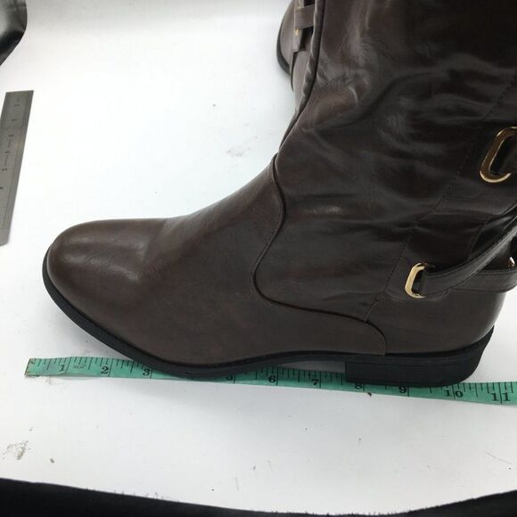 Brown Knee High Boots Low Heels Side Zipper Fall Winter Boots Shoes - Picture 6 of 10